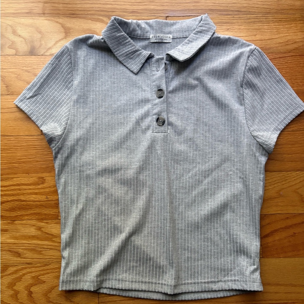 Paper Crane Light Gray Ribbed Top